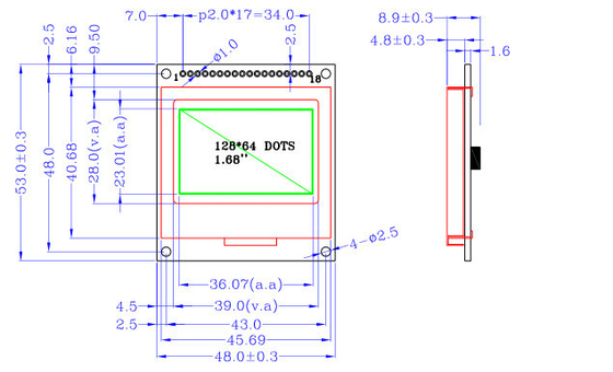 Custom monochrome COB 1.68 inch segment LCD Display 128 * 64 White , side
