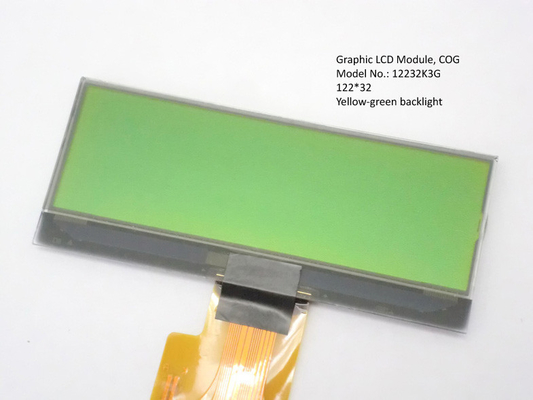 STN COG transflective lcd display 122 * 32 yellow - green backlight , serial lcd display