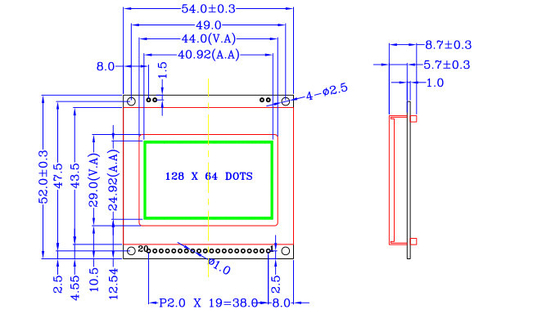 128 x 64 graphic lcd module with Controller 1 / 65 Duty , 1 / 9 Bias Drive
